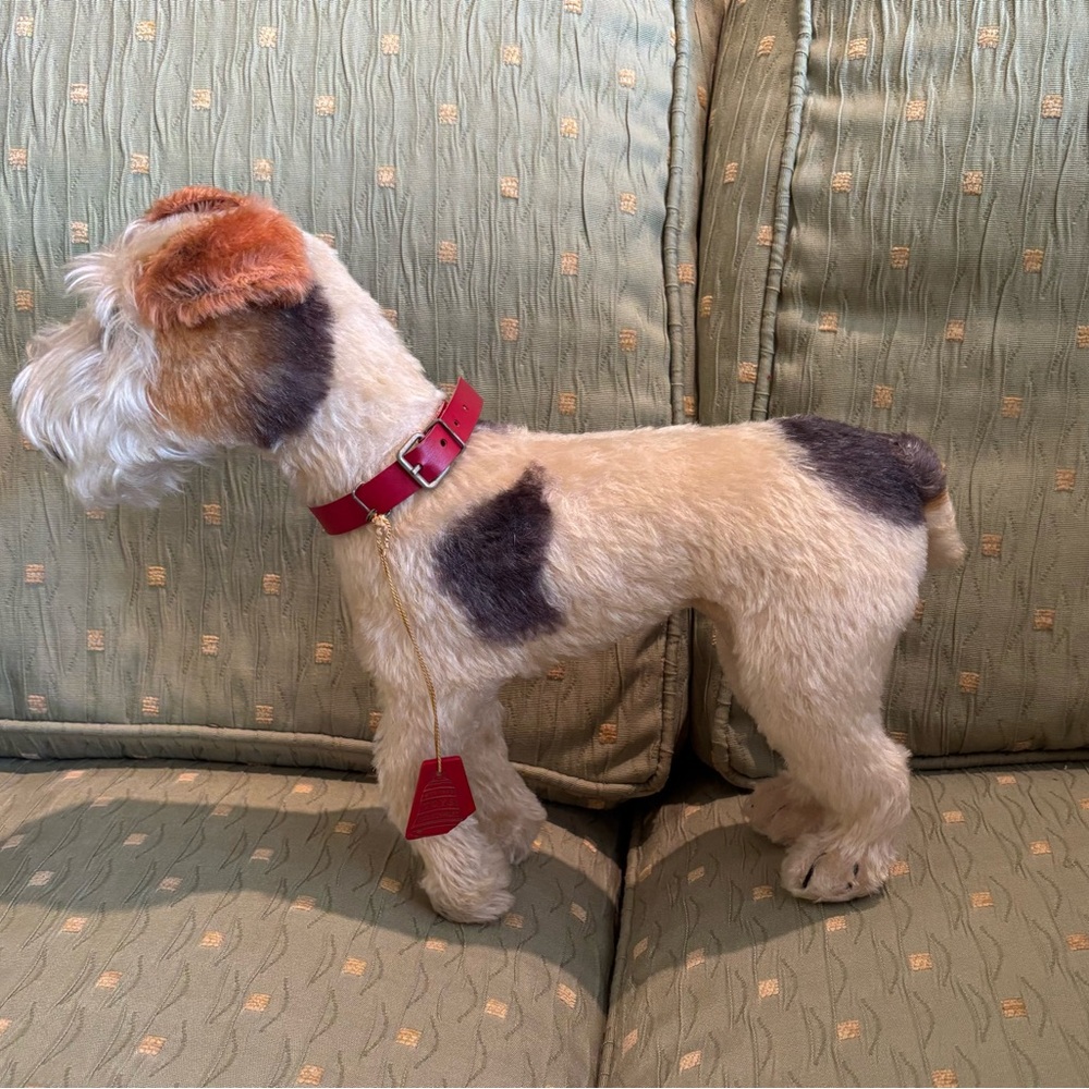 Vintage F.A.O. Schwarz Adorable Plush Terrier with Red Collar